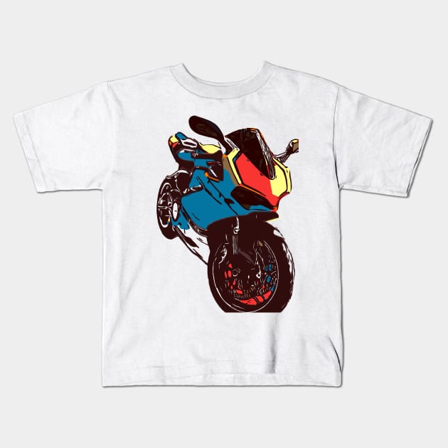 Motorcycle  Pop-Art Vintage Retro Color Kids T-Shirt by Grafititee